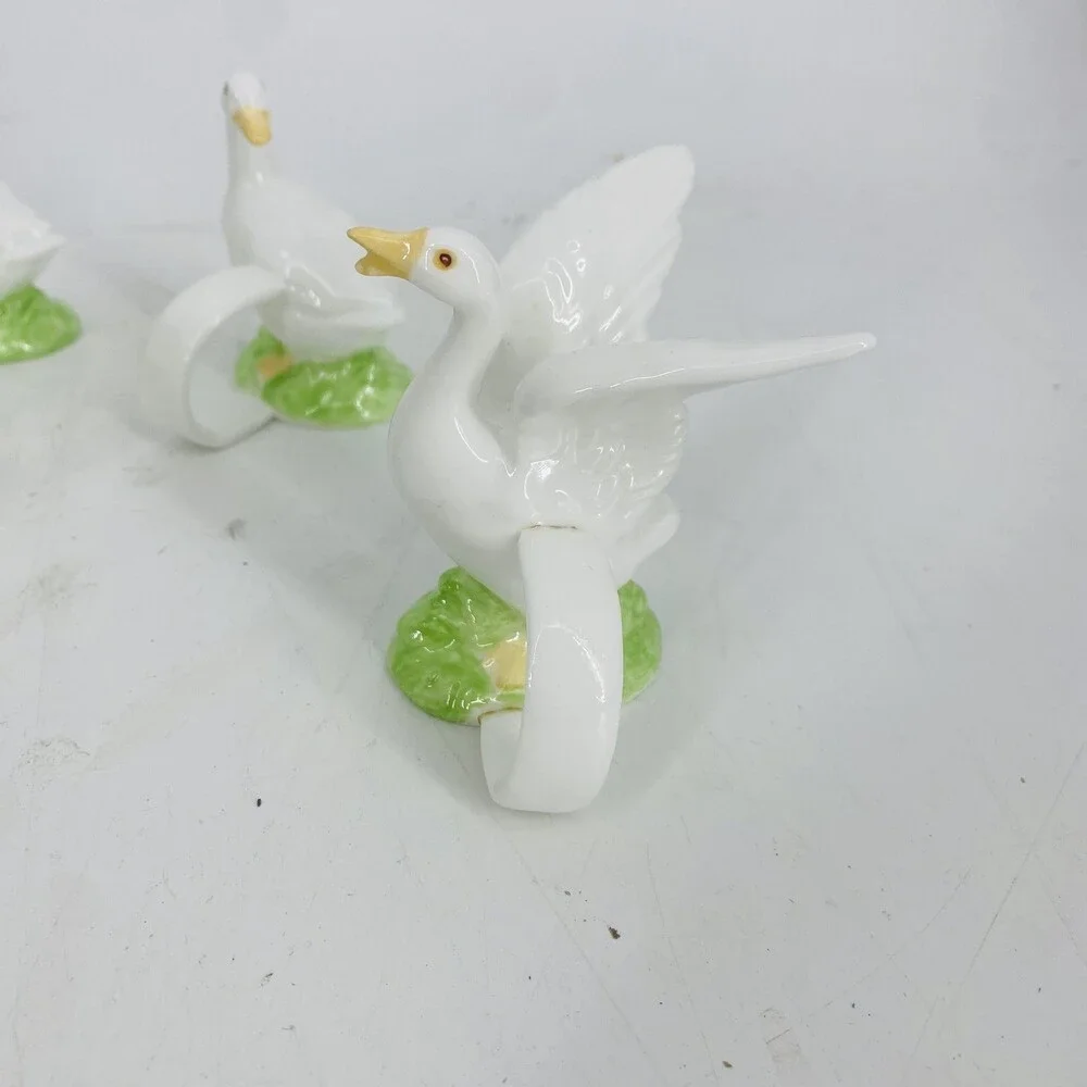 Vintage Lilian Vernon Bone China Goose Napkin Rings Set Of 8 Cottage Granny Core